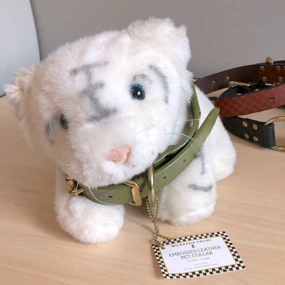 🐶 NWT Mackenzie-Childs Embossed Real Bridle Leather Grn Dog Collar (Size:Large) - Picture 2 of 11